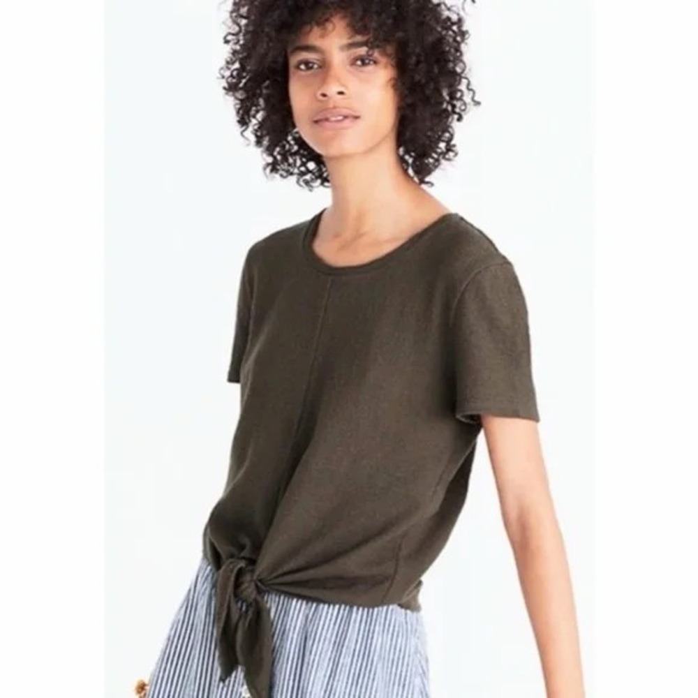 Madewell Women’s Texture & Thread tie front top T-shirt Size M Green